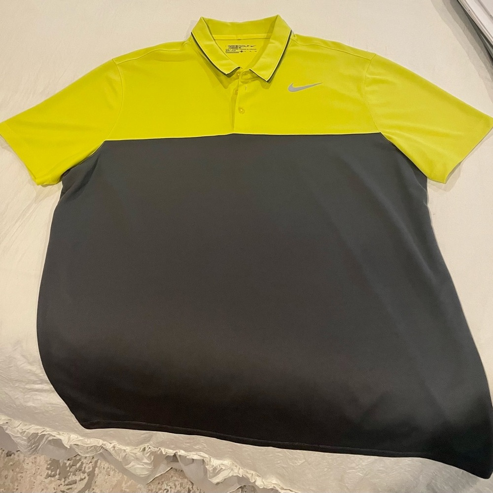Neon yellow/dark gray Men’s Nike Golf Dri Fit Polo…no stains , no tears